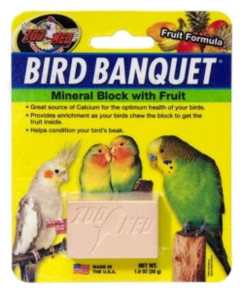 Mit Früchten Mineralblock für Vögel - Zoo Med Bird Banquet mit Kalzium - 28 g